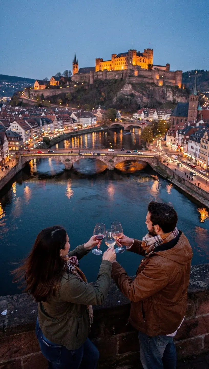 Ein Reisender plant seine Route mit einem Stadtplan in Frankfurt.